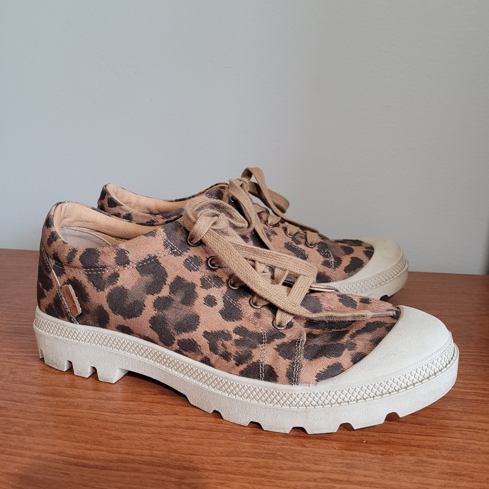 Leopard Print Canvas Sneakers Yellow Box Padova Platform Lug Sole Sneakers